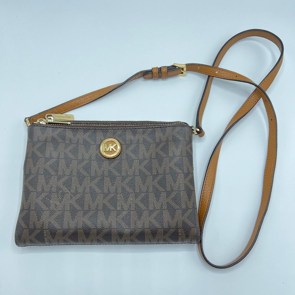 Michael Kors Fulton EW East West Signature Logo Crossbody Bag Acorn Brown